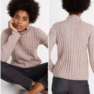 Madewell wool blend Cream Cowl Neck Sweater with Ribbed Texture